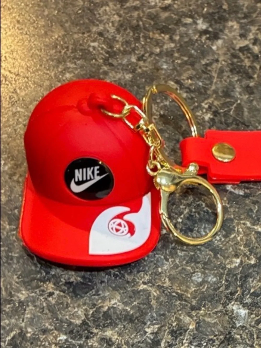 Nike Keychain with Red & White baseball cap charm + Strap Gold keychains x2